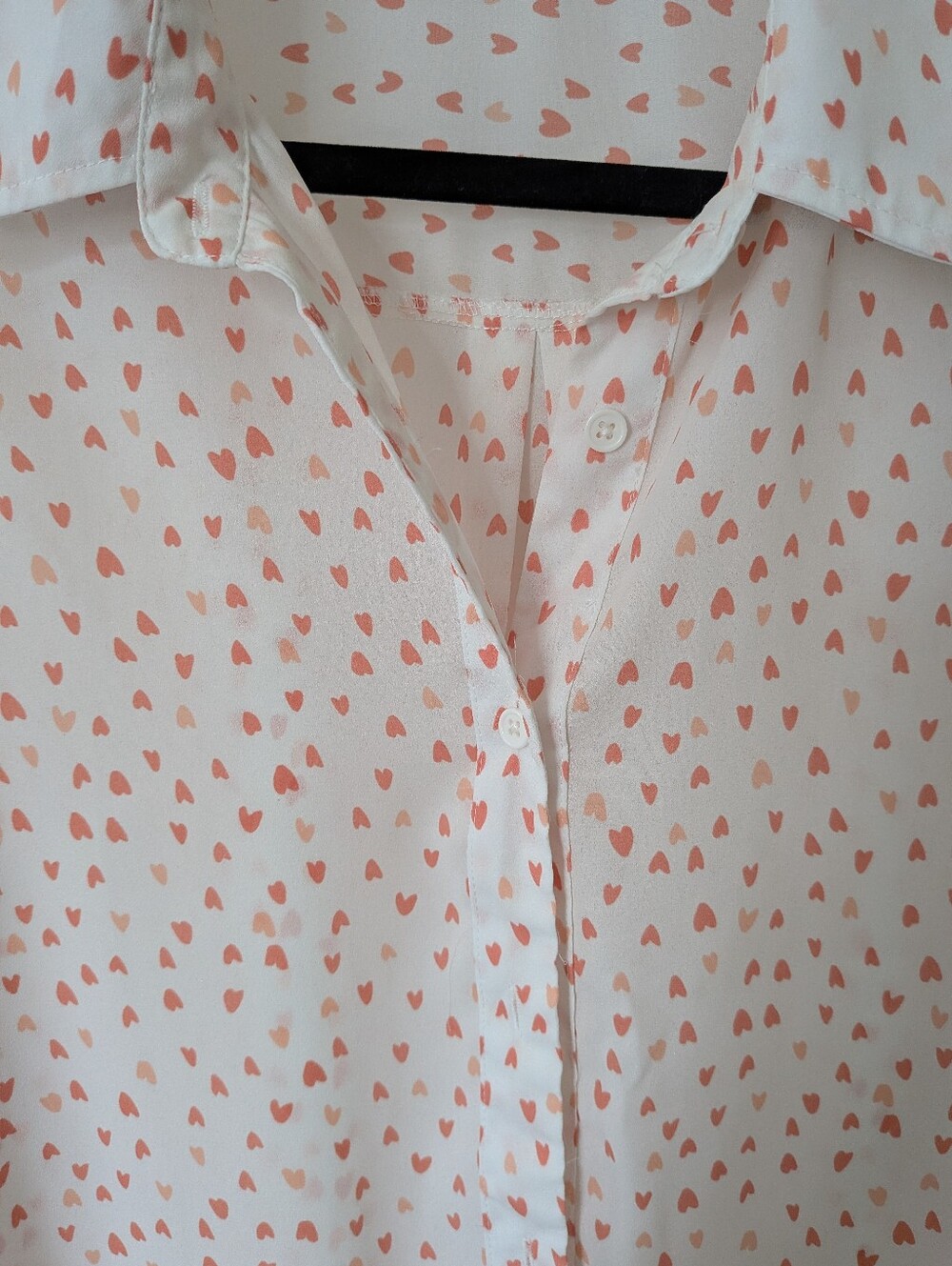 Darling Cupio White Crepe Blouse With Hearts Sz Lg
